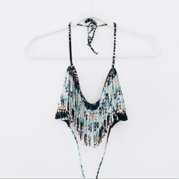 L Space Audrey Fringe Halter Bikini Top in African Odyssey - Picture 4 of 8